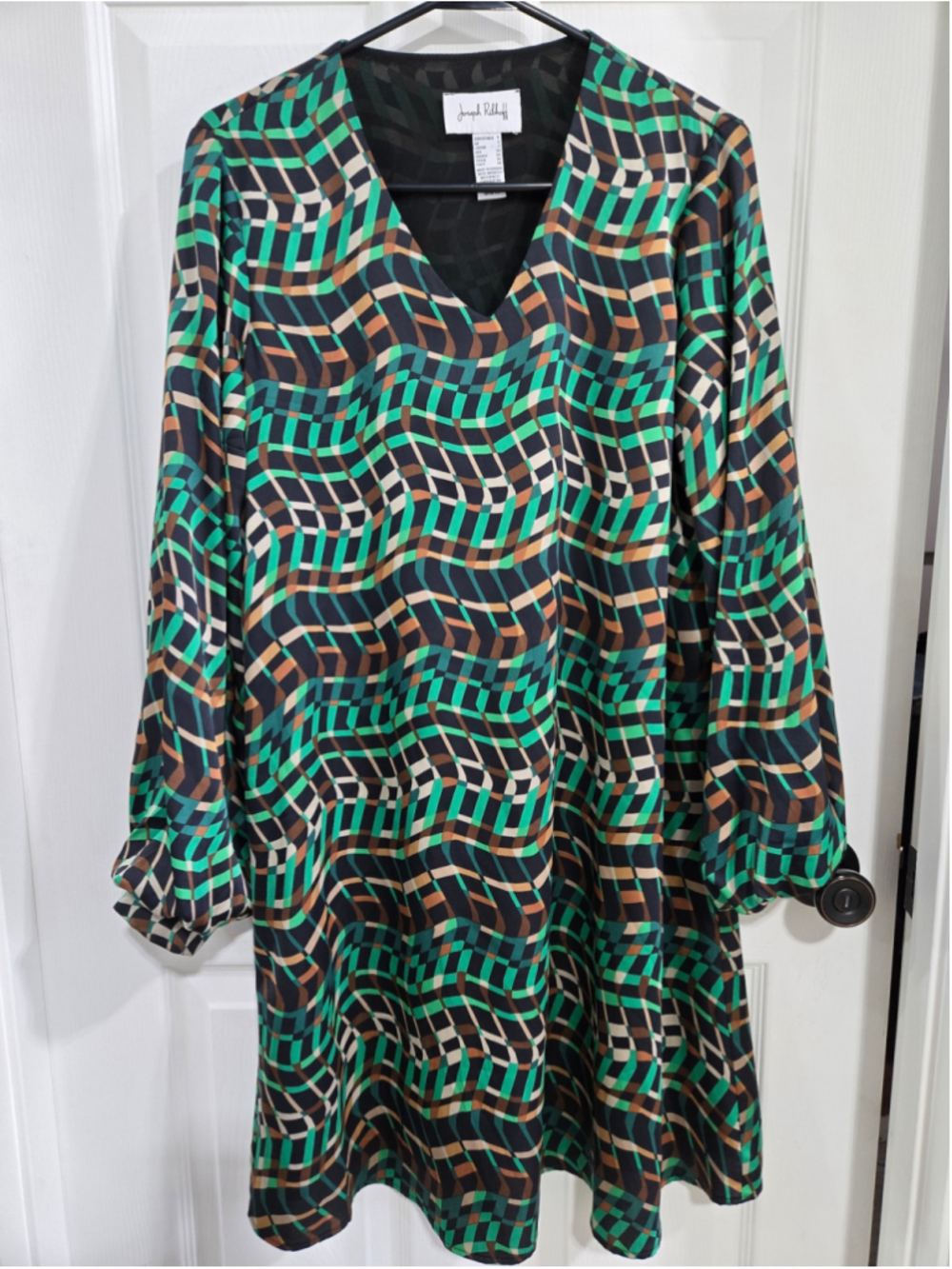 Women's Joseph Ribkoff Long Sleeve Dress Size 4 Green Black Geometric